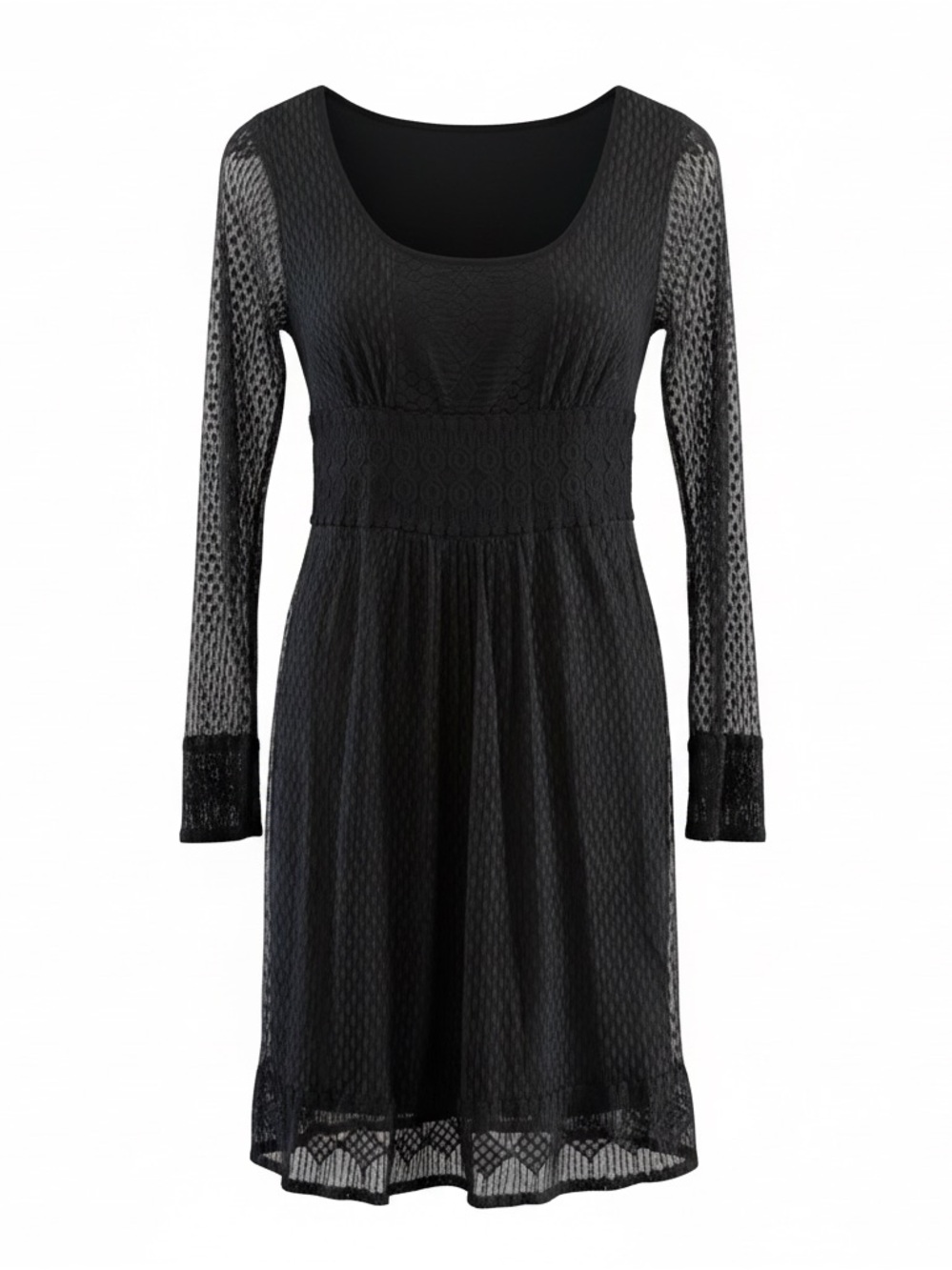 Max Studio Black Lace Long-Sleeve Dress Scoop Neck Size M